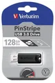 128GB USB flash meghajtó "PinStripe", USB 3.0, VERBATIM, fekete