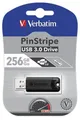 256 GB-os USB flash meghajtó "PinStripe", USB 3.0, VERBATIM, fekete