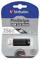 256 GB-os USB flash meghajtó "PinStripe", USB 3.0, VERBATIM, fekete