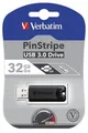32 GB-os USB flash meghajtó "PinStripe", USB 3.0, VERBATIM, fekete