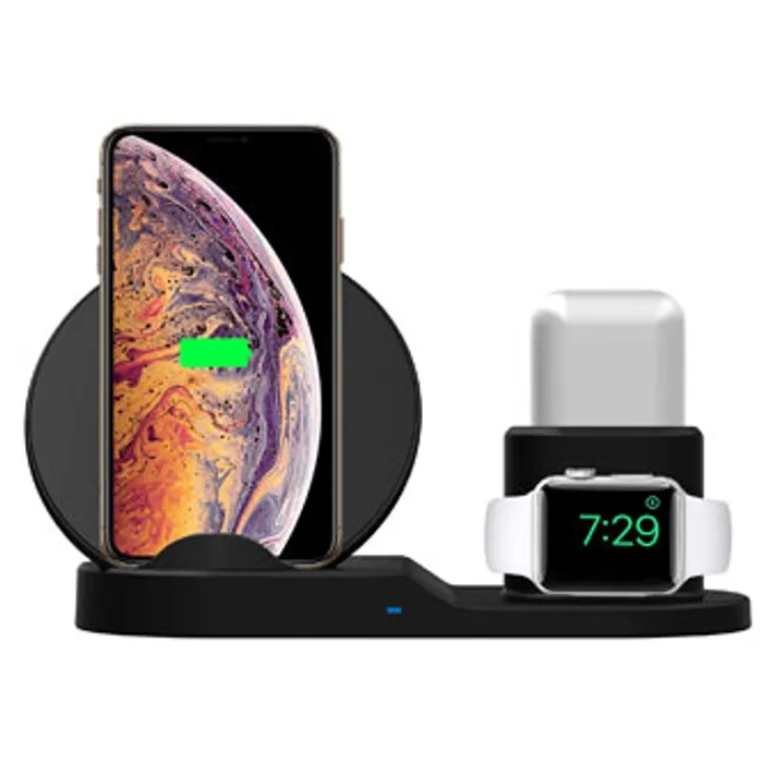 Termék főképe 3v1 bezdrátová nabíječka, pro telefon, Apple Watch a Airpods, černá, 5/9V, 15W, Qi