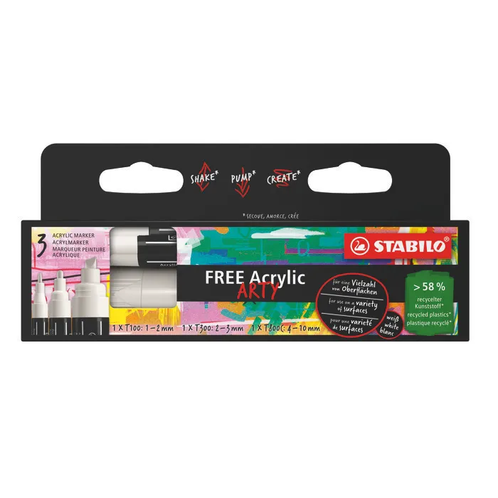 Termék főképe Akrylový popisovač STABILO FREE Acrylic bílá 3 ks sada - 3 hroty