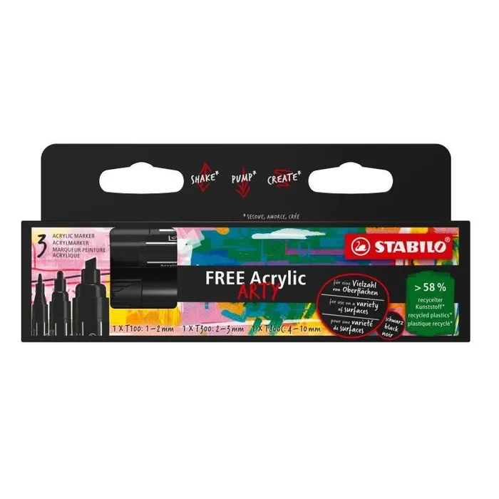 Termék főképe Akrylový popisovač STABILO FREE Acrylic černá 3 ks sada - 3 hroty