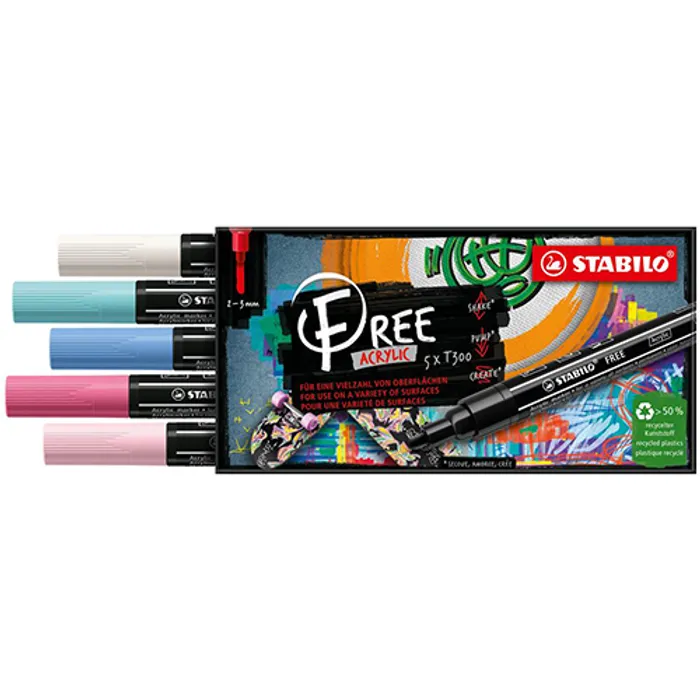 Termék főképe Akrylový popisovač STABILO FREE Acrylic T300 Kulatý hrot 2-3 mm - Candy, sada 5 ks