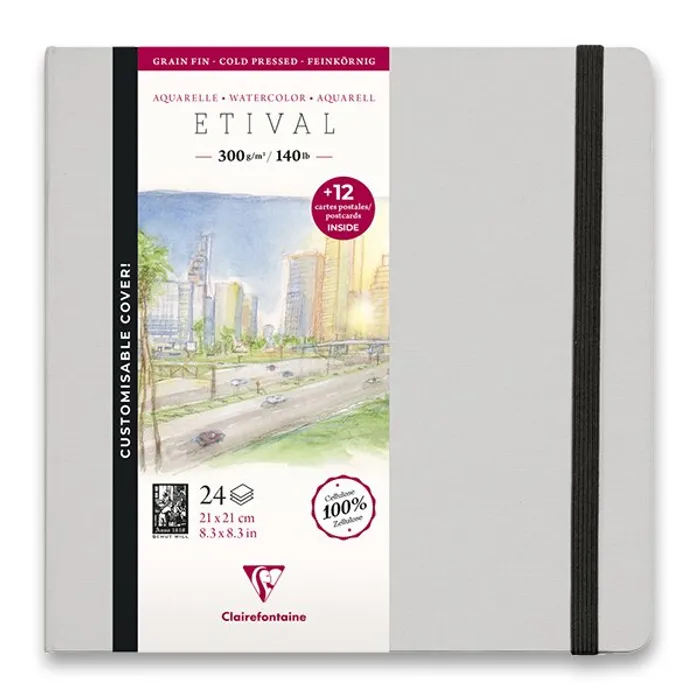 Termék főképe Akvarelové album Clairefontaine Etival Cold Pressed s pohledy, 21 x 21 cm, 24 listů, 300 g