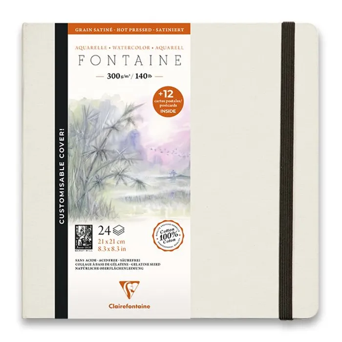 Termék főképe Akvarelové album Clairefontaine Fontaine Hot Pressed s pohledy, 21 x 21 cm, 24 listů, 300