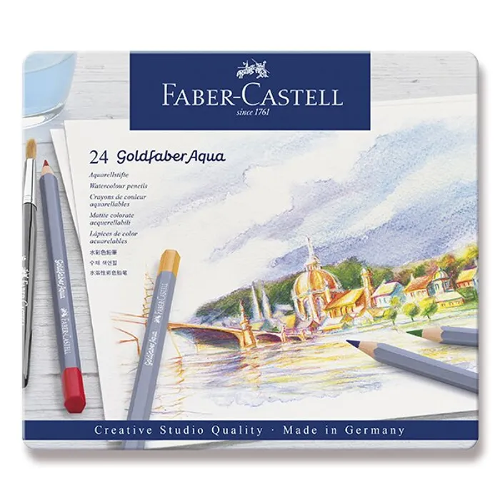 Termék főképe Akvarelové pastelky Faber-Castell 114624 Goldfaber Aqua plechová krabička, 24 barev