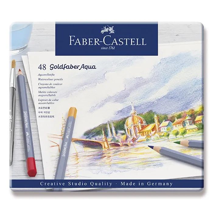 Termék főképe Akvarelové pastelky Faber-Castell 114648 Goldfaber Aqua plechová krabička, 48 barev