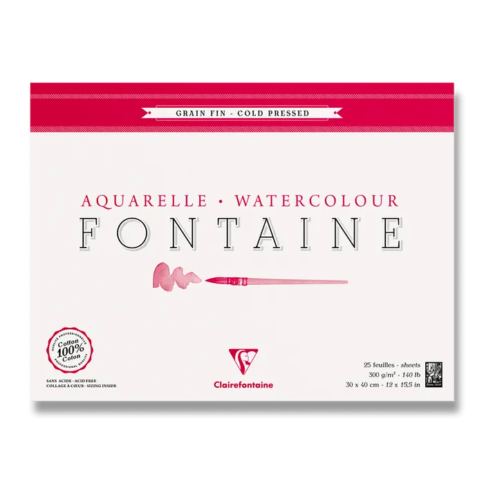 Termék főképe Akvarelový blok Clairefontaine Fontaine Cold Pressed 30 x 40 cm, 25 listů, 300 g
