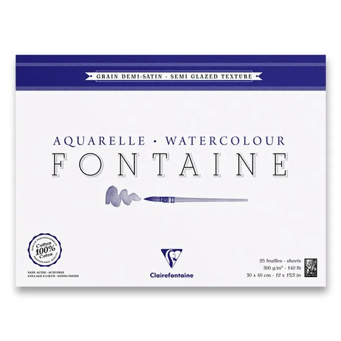 Termék főképe Akvarelový blok Clairefontaine Fontaine Semi Glazed 30 x 40 cm, 25 listů, 300 g