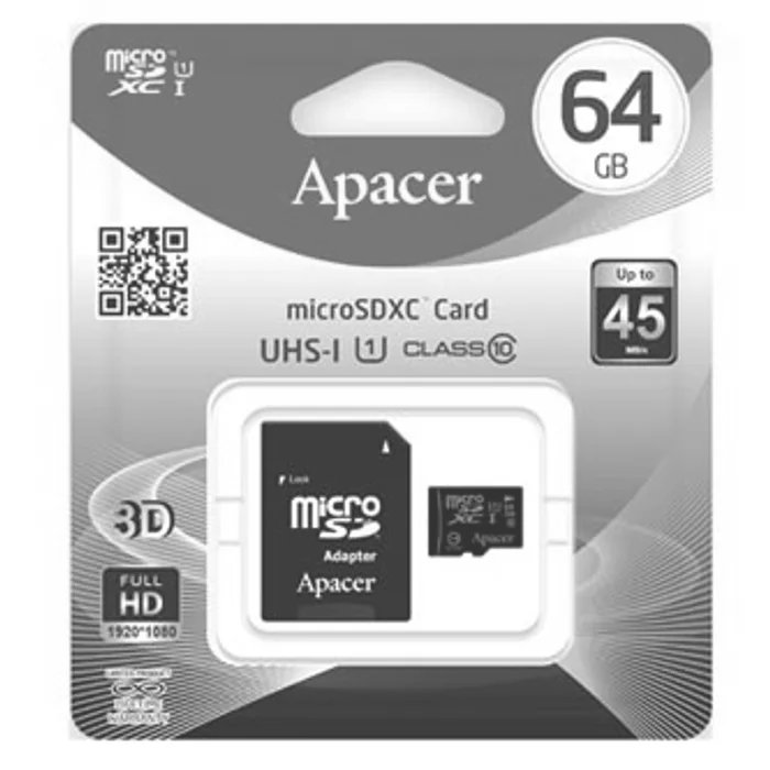 Termék főképe Apacer paměťová karta Secure Digital, 64GB, micro SDXC, AP64GMCSX10U1-R, UHS-I U1 (Class