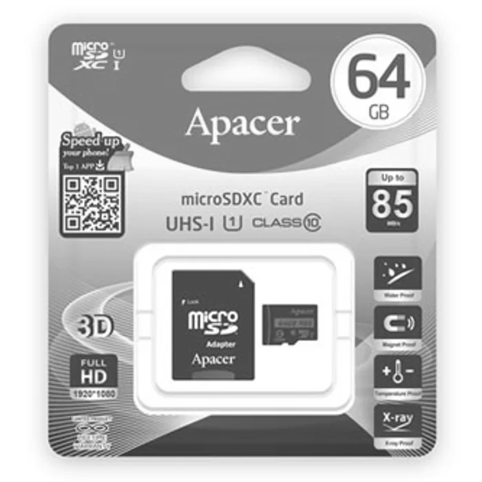 Termék főképe Apacer paměťová karta Secure Digital, 64GB, micro SDXC, AP64GMCSX10U5-R, UHS-I U1 (Class