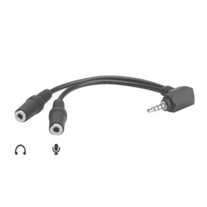Termék főképe Audio Redukce, Jack (3,5mm) M (4-polový)-Jack (3,5mm) 2x F, 90°, 0, stereo, černá, Logo