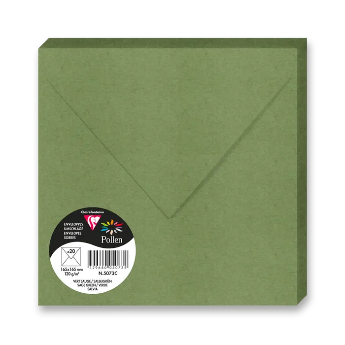 Termék főképe Barevná obálka Clairefontaine 165 × 165 mm, 20 ks, tm. zelená