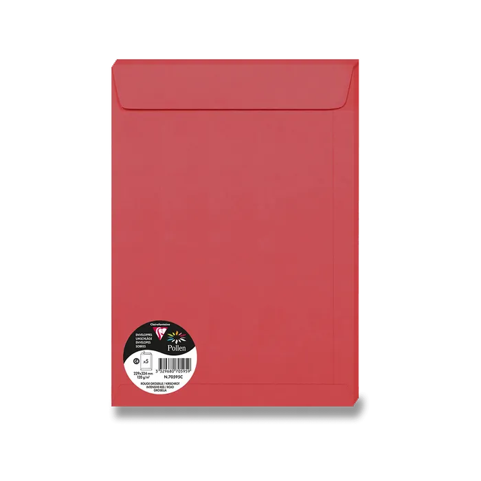Termék főképe Barevná obálka Clairefontaine, C4 229 x 324 mm, červená, 5 ks