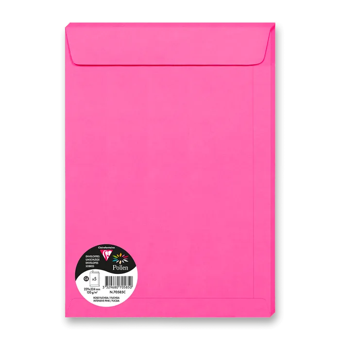 Termék főképe Barevná obálka Clairefontaine, C4 229 x 324 mm, růžová, 5 ks