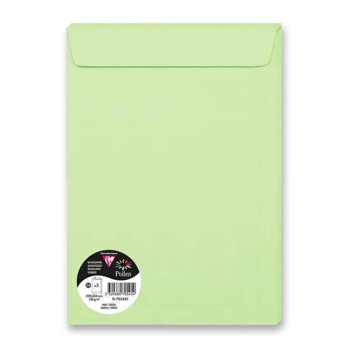 Termék főképe Barevná obálka Clairefontaine, C4 229 x 324 mm, světle zelená, 5 ks