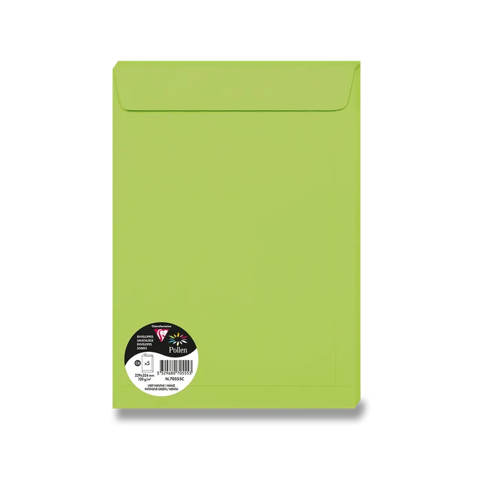 Termék főképe Barevná obálka Clairefontaine, C4 229 x 324 mm, zelená, 5 ks