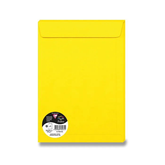 Termék főképe Barevná obálka Clairefontaine, C4 229 x 324 mm, žlutá, 5 ks