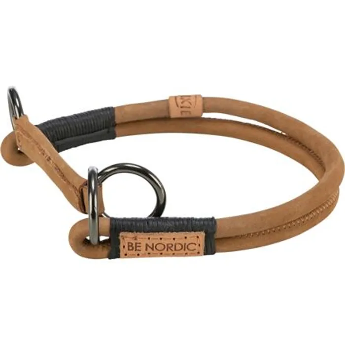 Termék főképe BE NORDIC kulatý polostahovací kožený obojek, hnědá L-XL: 55 cm / Ř 10 mm