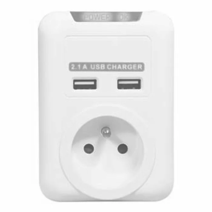 Termék főképe Bezkabelová přepěťová ochrana, 1 zásuvka, bílá, Logo, 2x USB