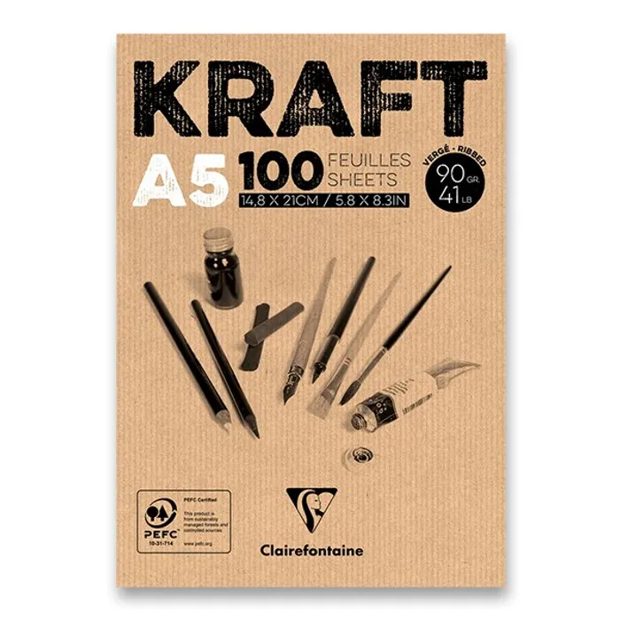 Termék főképe Blok Clairefontaine Brown Kraft A5, 100 listů, 90 g