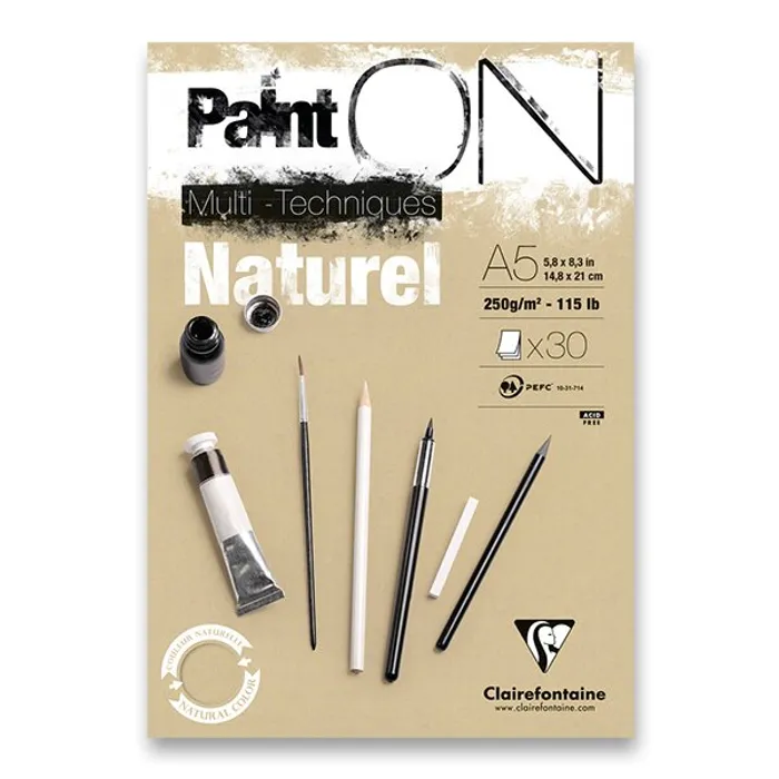 Termék főképe Blok Clairefontaine Paint on Natural A5, 30 listů, 250 g