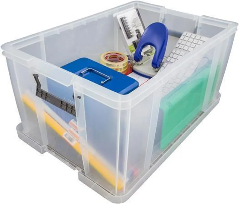 Termék főképe Box, plastový, s víkem, 70 l, průhledný, ALLSTORE