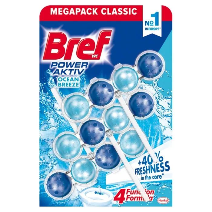 Termék főképe Bref Power Aktiv 4 Formula Ocean Breeze WC blok pro hygienickou čistotu a svěžest 3 x 50 g