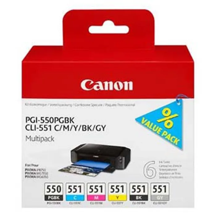 Termék főképe Canon originální ink PGI-550/CLI-551PGBK/C/M/Y/BK/GY Multipack, black/color, 6496B005, Ca