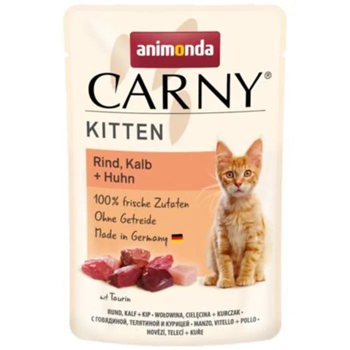 Termék főképe Carny Kitten 85 g hovězí, telecí+kuřecí, kapsička pro koťata