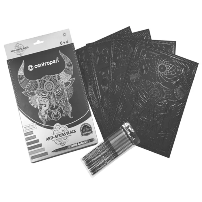 Termék főképe Černé antistresové omalovánky + 6 metalických popisovačů CENTROPEN 9390