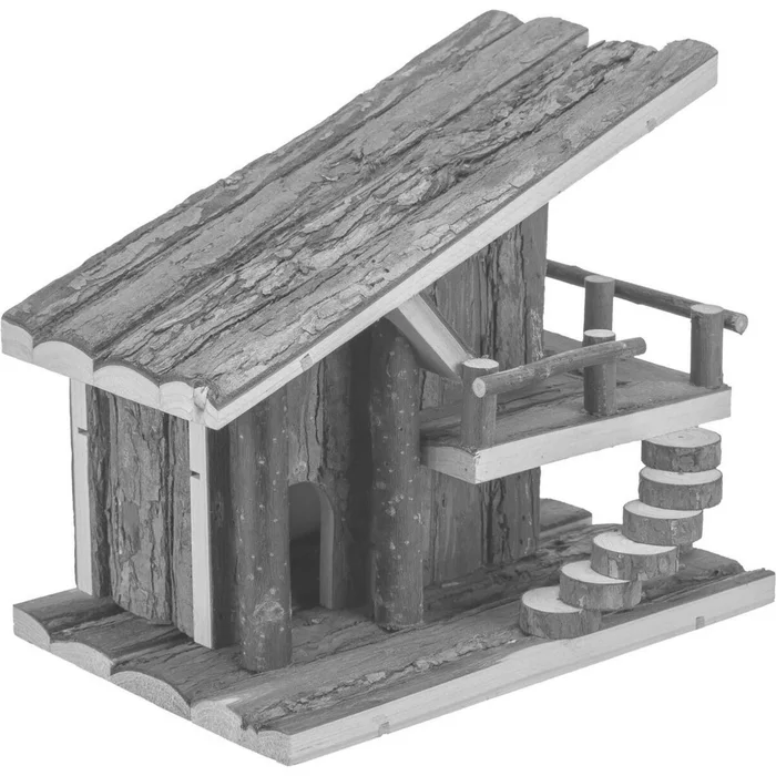 Termék főképe Chaloupka JULE s terasou, pro myšky, 25 x 21 x18 cm, přírodní dřevo s kůrou