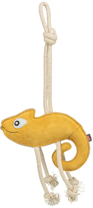 Termék főképe Chamelion - chameleon na laně, 45 cm, hračka pro psy, 100% pravá kůže/lano, žlutá