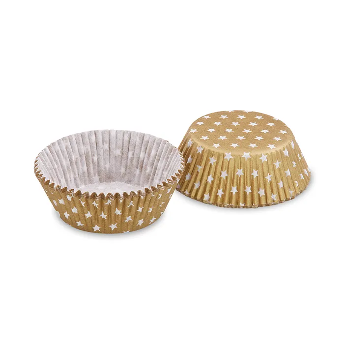 Termék főképe Cukrářské košíčky zlaté s bílými hvězdičkami průměr 50x30mm [40ks]