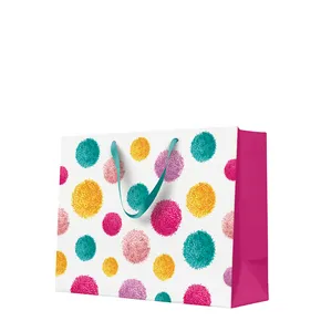 Ajándéktáska fekvő - COLORFUL POMPOMS 33,5x13x26,5 cm