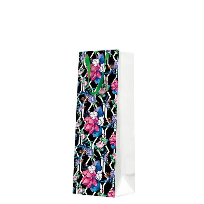 Termék főképe Dárková taška na láhev - Floral Botanical Pattern 12x10x37 cm