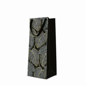 Ajándéktáska prémium palackhoz - Jungle Leaves 12x10x37 cm