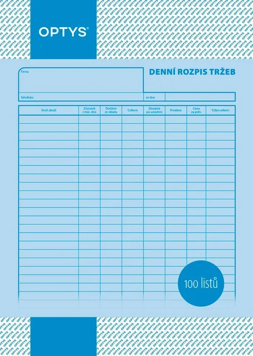Termék főképe Denní rozpis tržby A4, 100 listů 1054