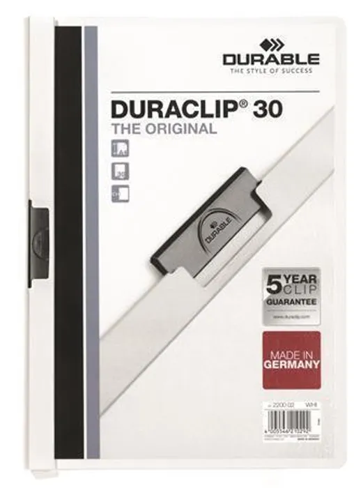 Termék főképe Desky s rychlovazačem "DURACLIP® 30", bílá, s klipem, A4, DURABLE