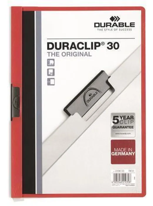 Termék főképe Desky s rychlovazačem "DURACLIP® 30", červená, s klipem, A4, DURABLE