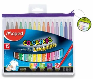 Maped Color'Peps Long Life gyerek markerek, cipzáras tok, 15 szín