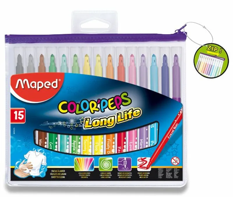 Termék főképe Dětské fixy Maped Color´Peps Long Life, pouzdro na zip, 15 barev