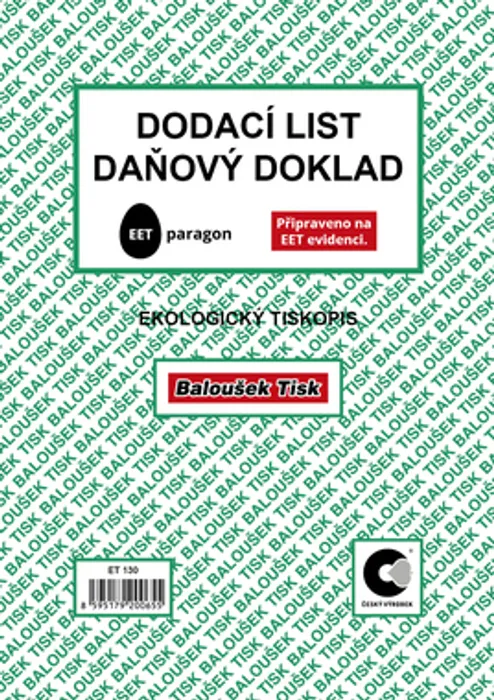 Termék főképe Dodací list - daňový doklad A5 - EET ET130