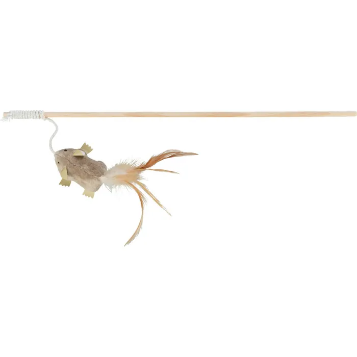 Termék főképe Dřevěná udice s plyšovou myší a peřím 50 cm