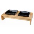 Fa rúd, 2 x kerámia, négyzet alakú tál, fekete 2 × 0,2 L/10 × 10 cm/ 28 × 5 × 15 cm