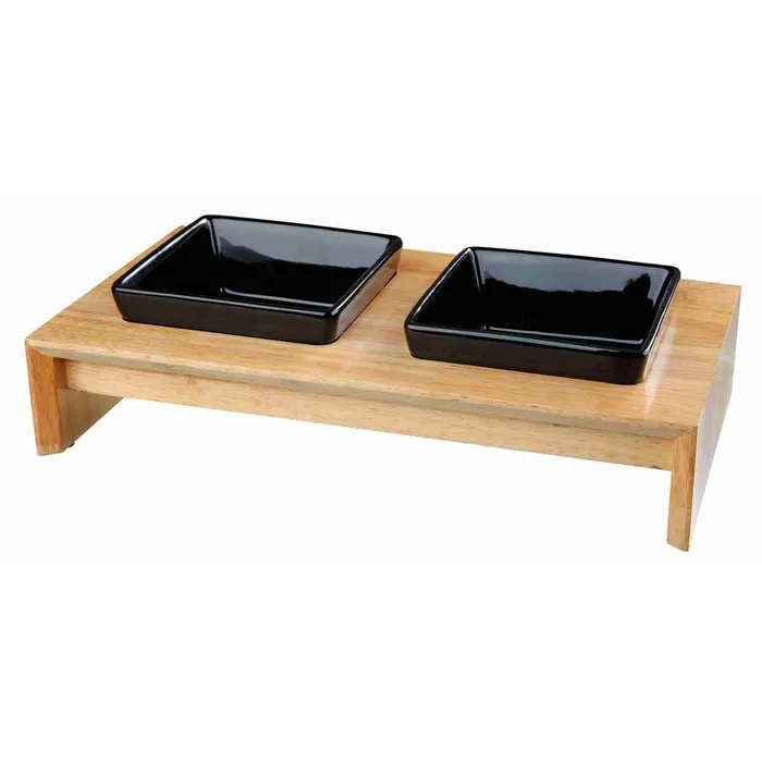 Termék főképe Dřevěný bar, 2x keramická čtyřhranná miska, černá 2 × 0,4 l/13 × 13 cm/ 36 × 7 × 19 cm