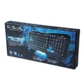 E-BLUE Polygon, billentyűzet US, játék, cseppálló típusú vezetékes (USB), fekete