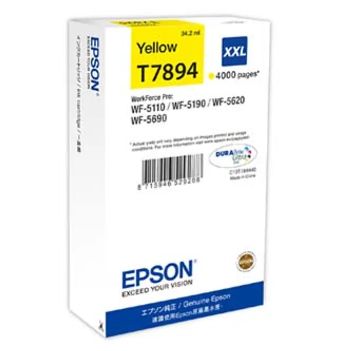 Termék főképe Epson originální ink C13T789440, T789, XXL, yellow, 4000str., 34ml, 1ks, Epson WorkForce