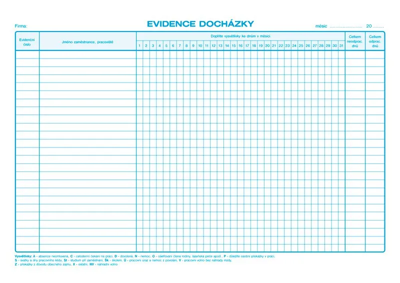 Termék főképe Evidence docházky A4 1150